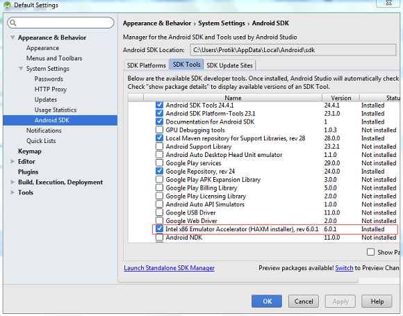 Configure hardware acceleration for the Android Emulator, Android Studio